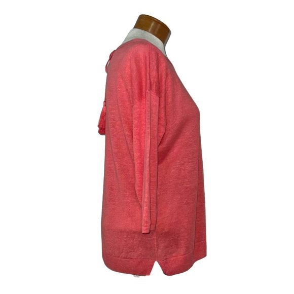 Talbots Petites - Women's M 100% Linen Pink Lightweight Sweater Tie Back - Picture 8 of 13